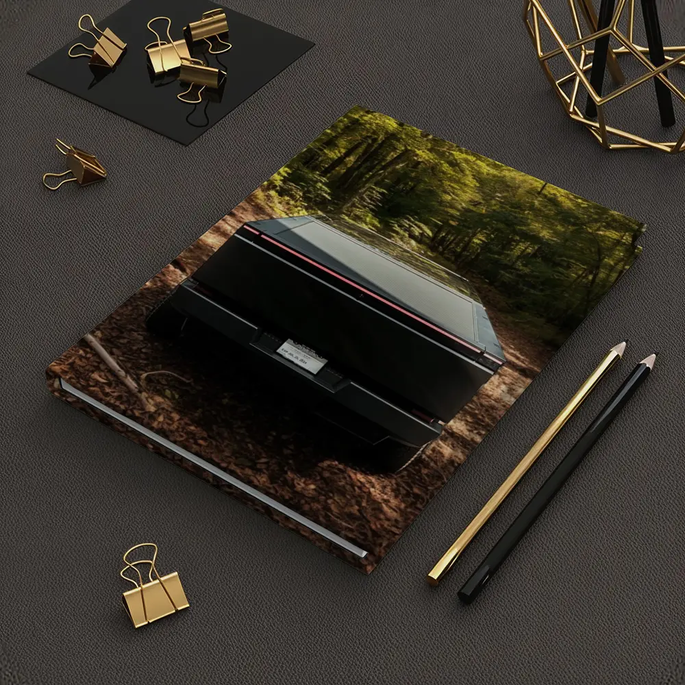 Tesla Cybertruck Rear View Forest Trail – Notebooks