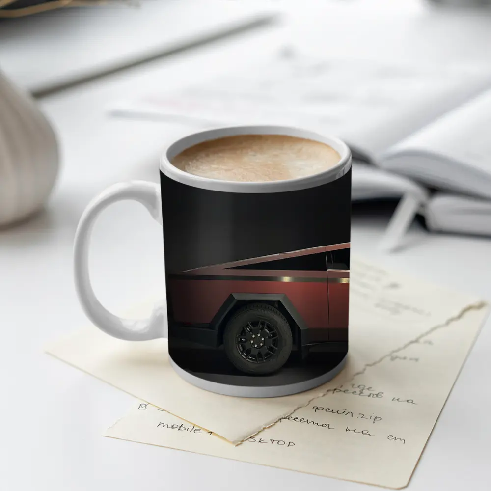 Tesla Cybertruck Dark Red Studio Shot – Mugs