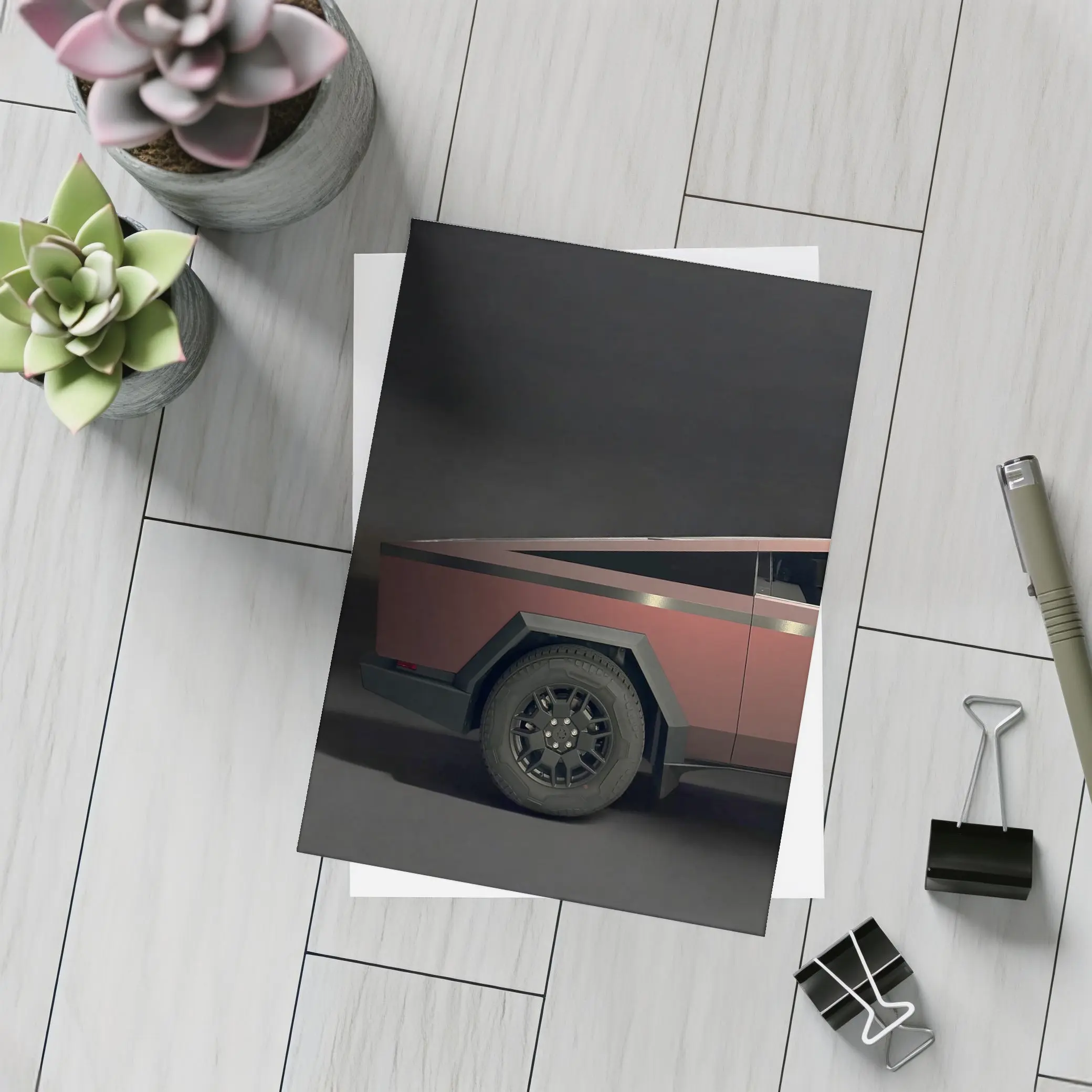 Tesla Cybertruck Dark Red Studio Shot – Postcards