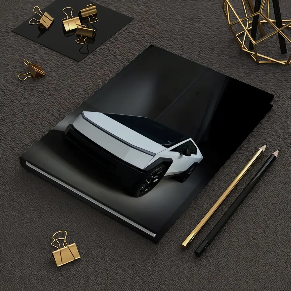 Tesla Cybertruck White Studio Dark Background – Notebooks