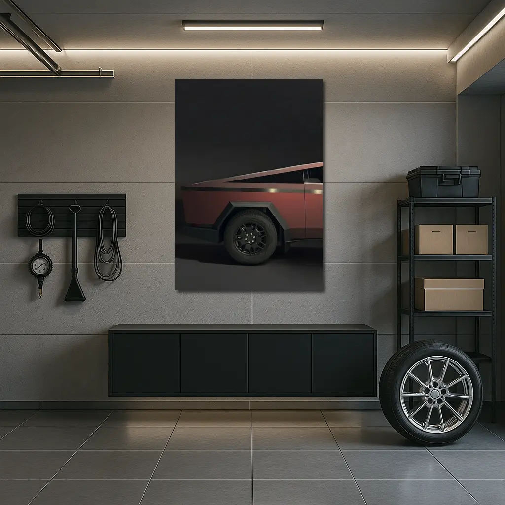Tesla Cybertruck Dark Red Studio Shot – Wall Art