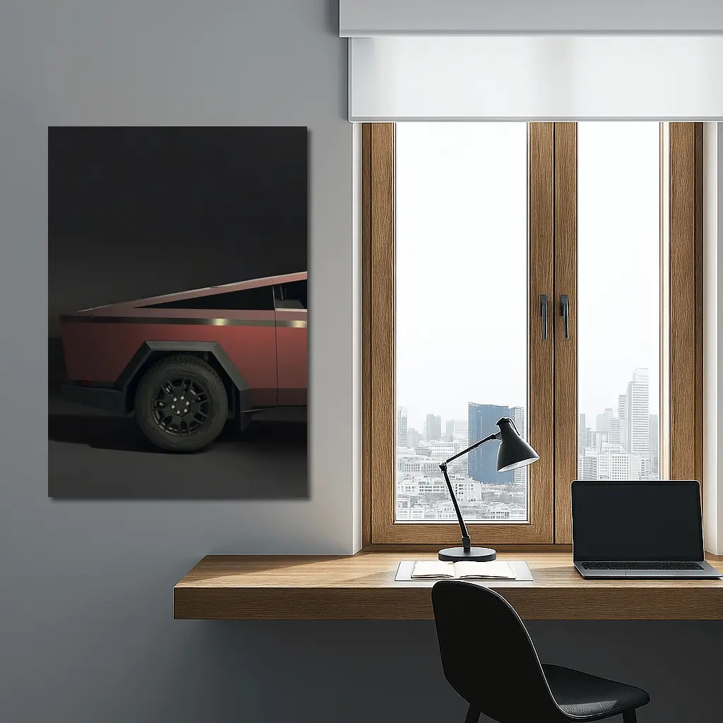 Tesla Cybertruck Dark Red Studio Shot – Wall Art