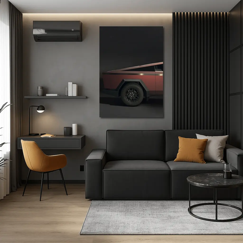 Tesla Cybertruck Dark Red Studio Shot – Wall Art
