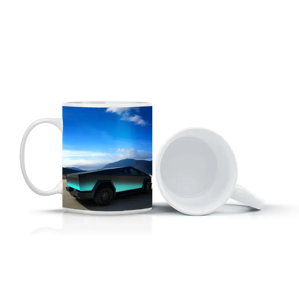 Tesla Cybertruck Teal Chrome Mountain Sky – Mugs