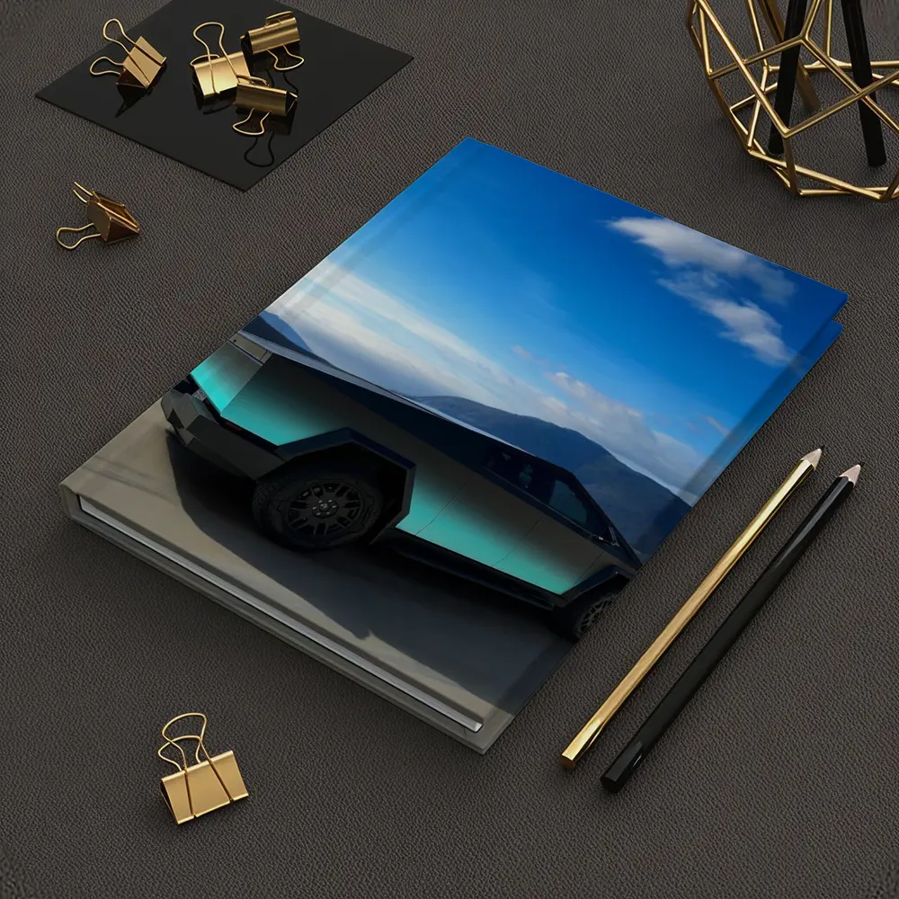 Tesla Cybertruck Teal Chrome Mountain Sky – Notebooks