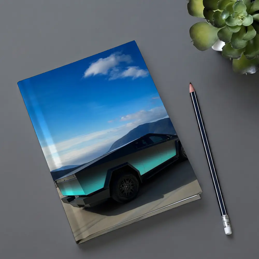 Tesla Cybertruck Teal Chrome Mountain Sky – Notebooks