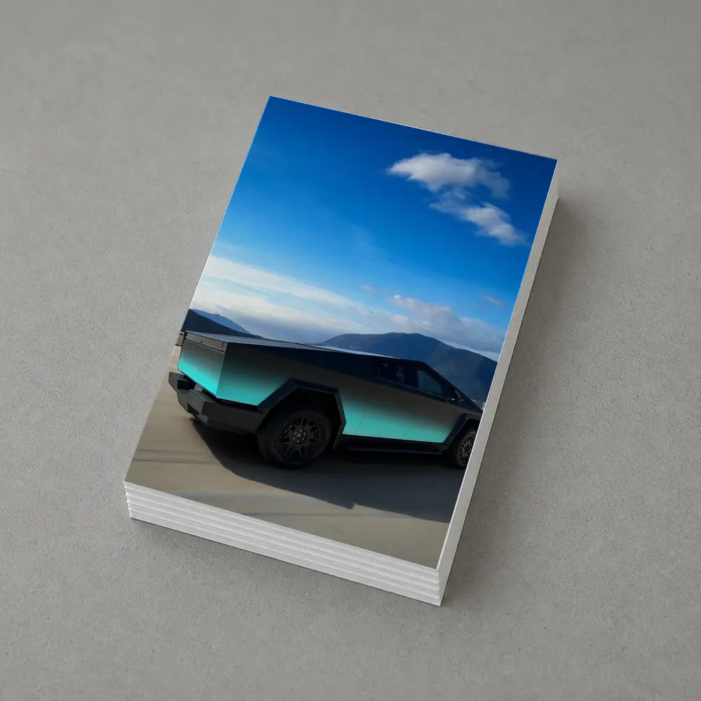 Tesla Cybertruck Teal Chrome Mountain Sky – Postcards