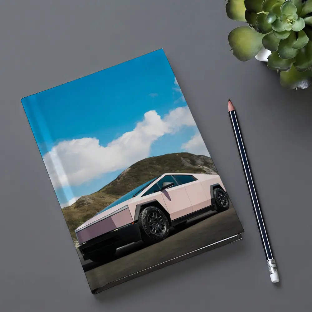 Pink Tesla Cybertruck Parked Near Mountains – Notebooks
