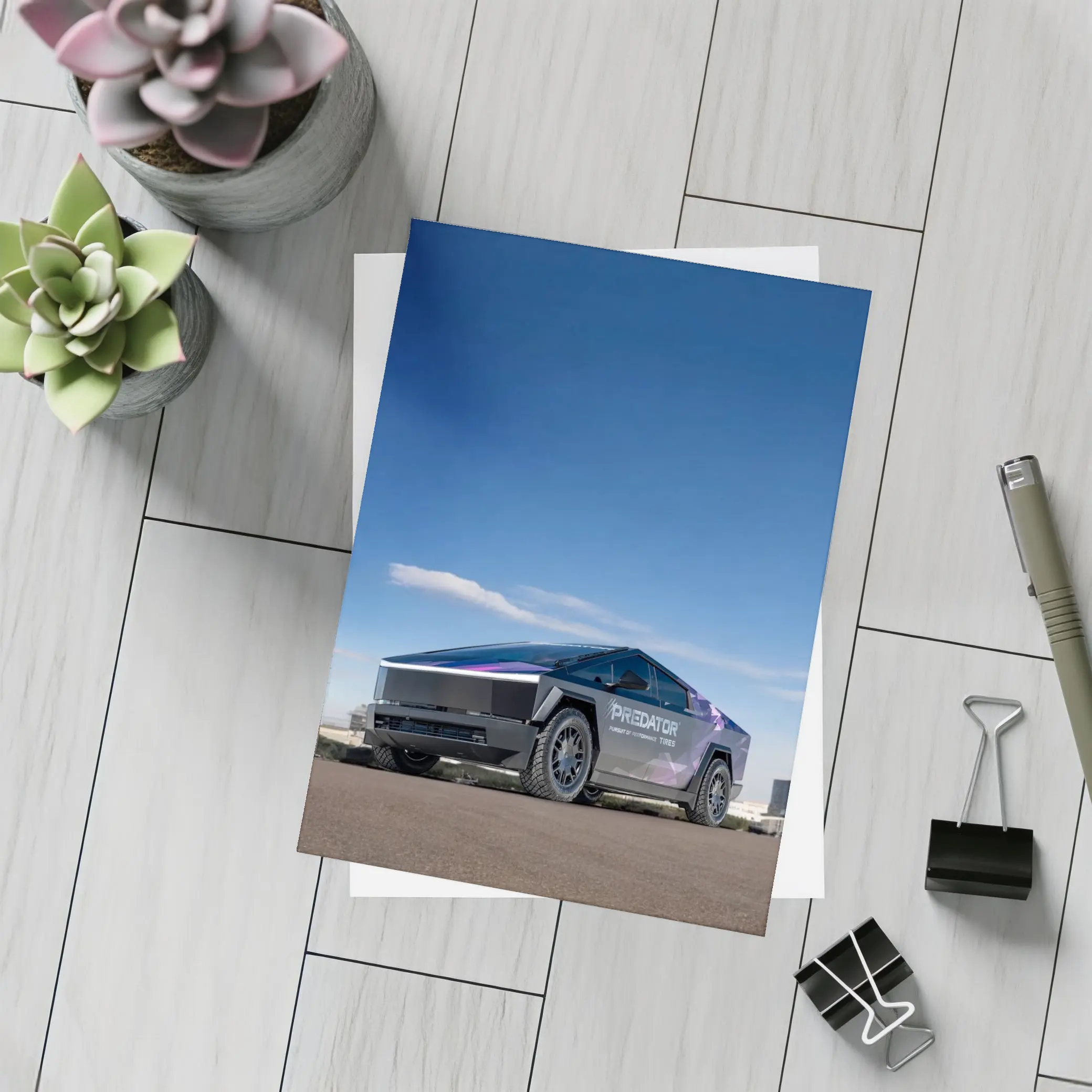 Tesla Cybertruck Predator Wrap Blue Sky – Postcards