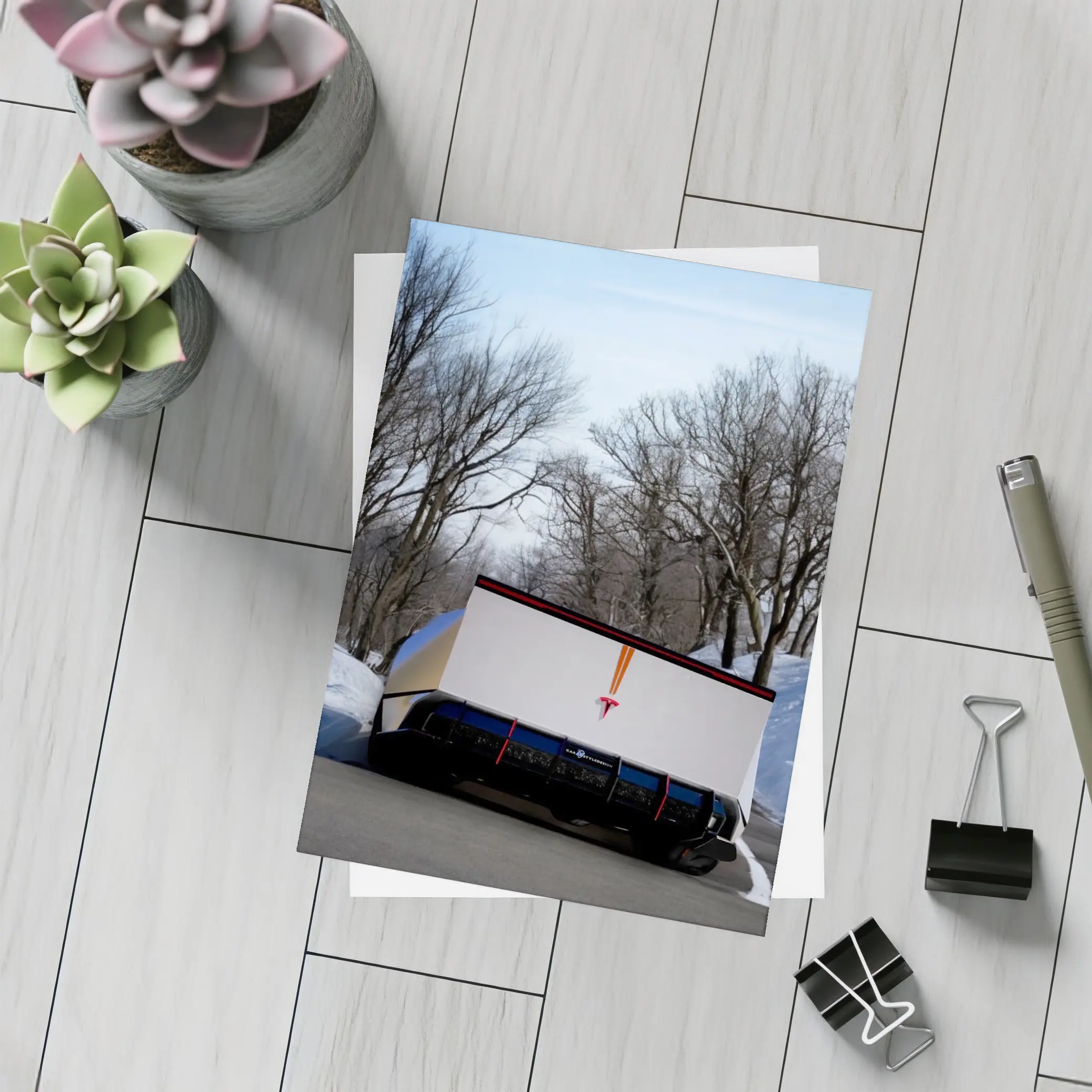 Tesla Semi Truck Winter Snow Road – Postcards