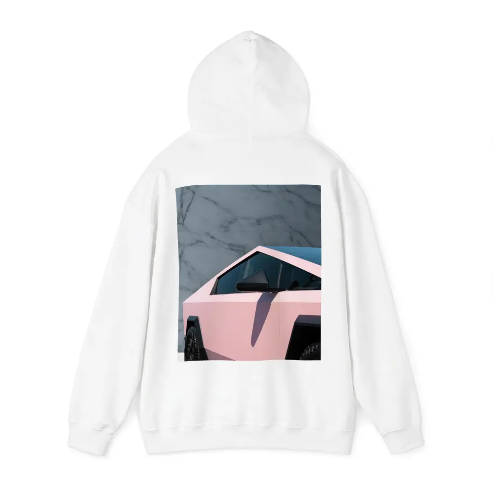 Pink Tesla Cybertruck Against Marble Wall – Hoodies
