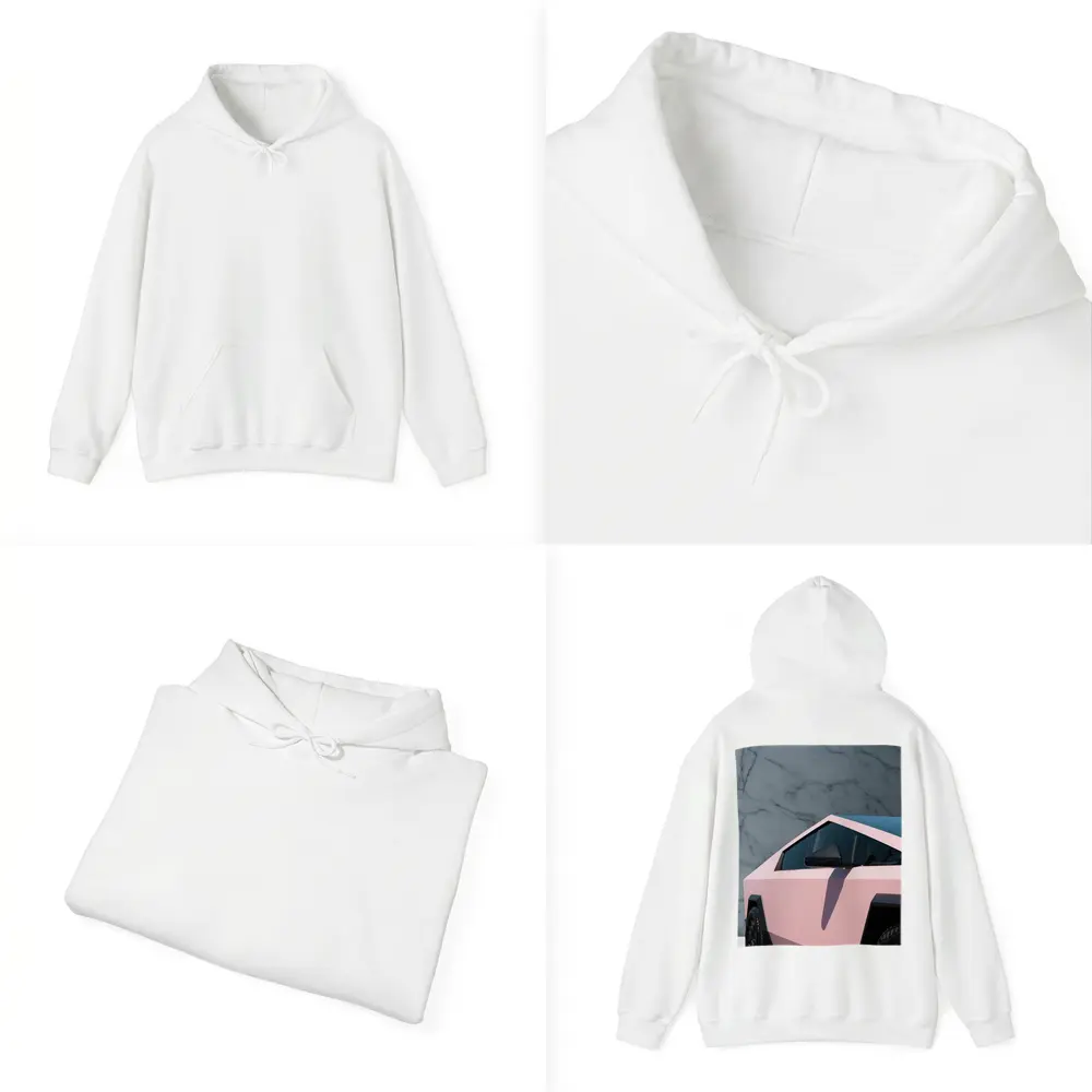 Pink Tesla Cybertruck Against Marble Wall – Hoodies