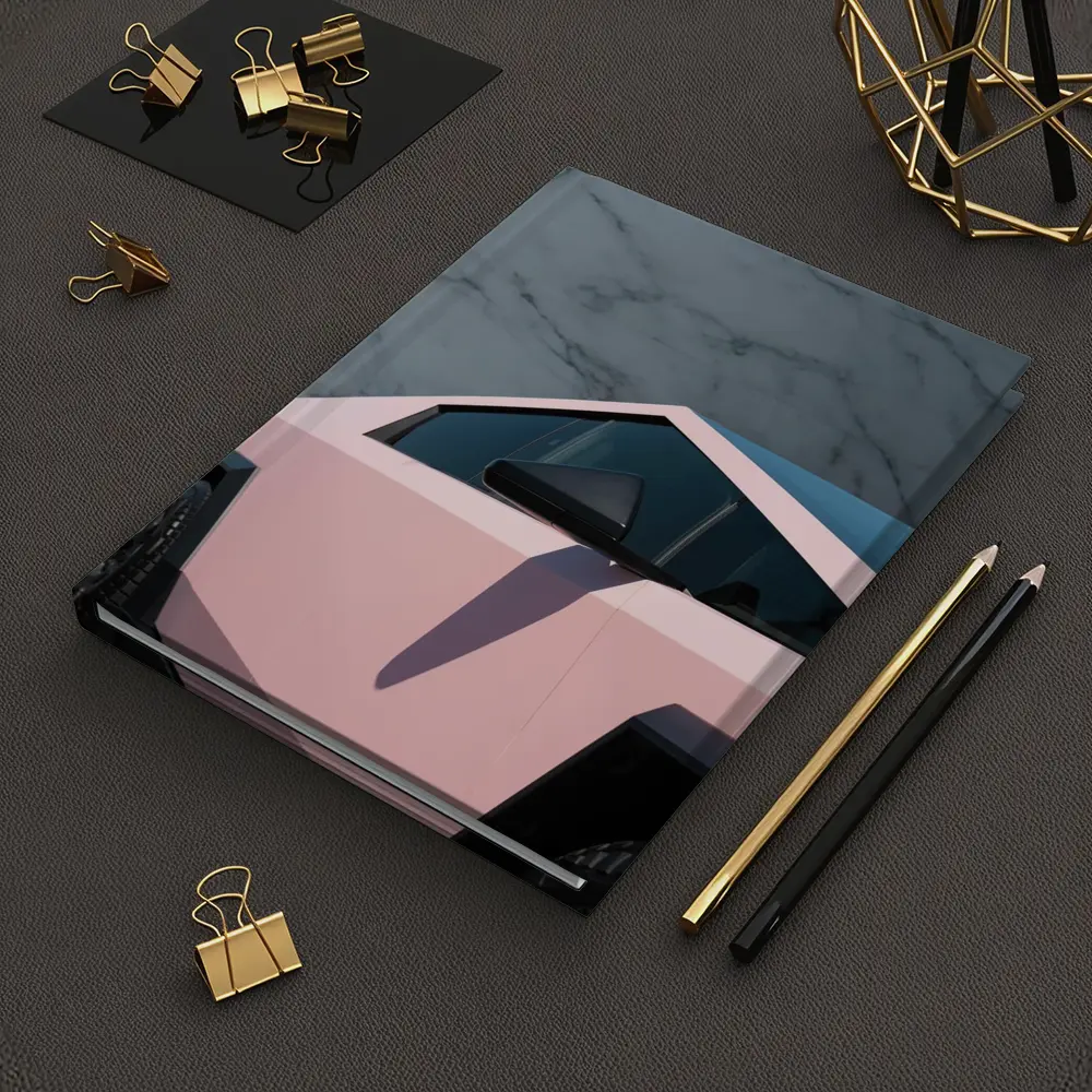 Pink Tesla Cybertruck Against Marble Wall – Notebooks
