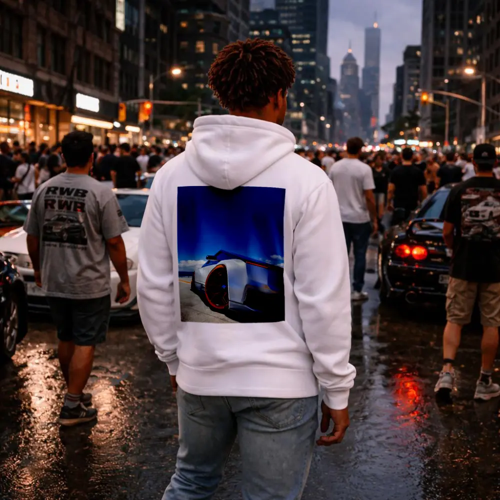 Tesla Cybertruck Coastal Blue Sky View – Hoodies