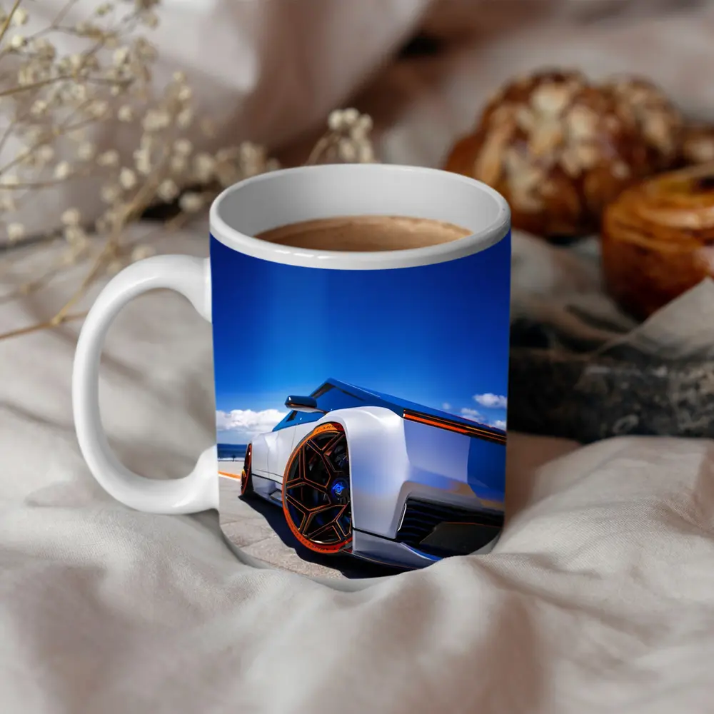 Tesla Cybertruck Coastal Blue Sky View – Mugs