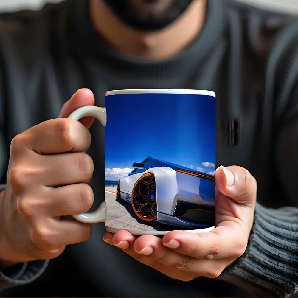 Tesla Cybertruck Coastal Blue Sky View – Mugs