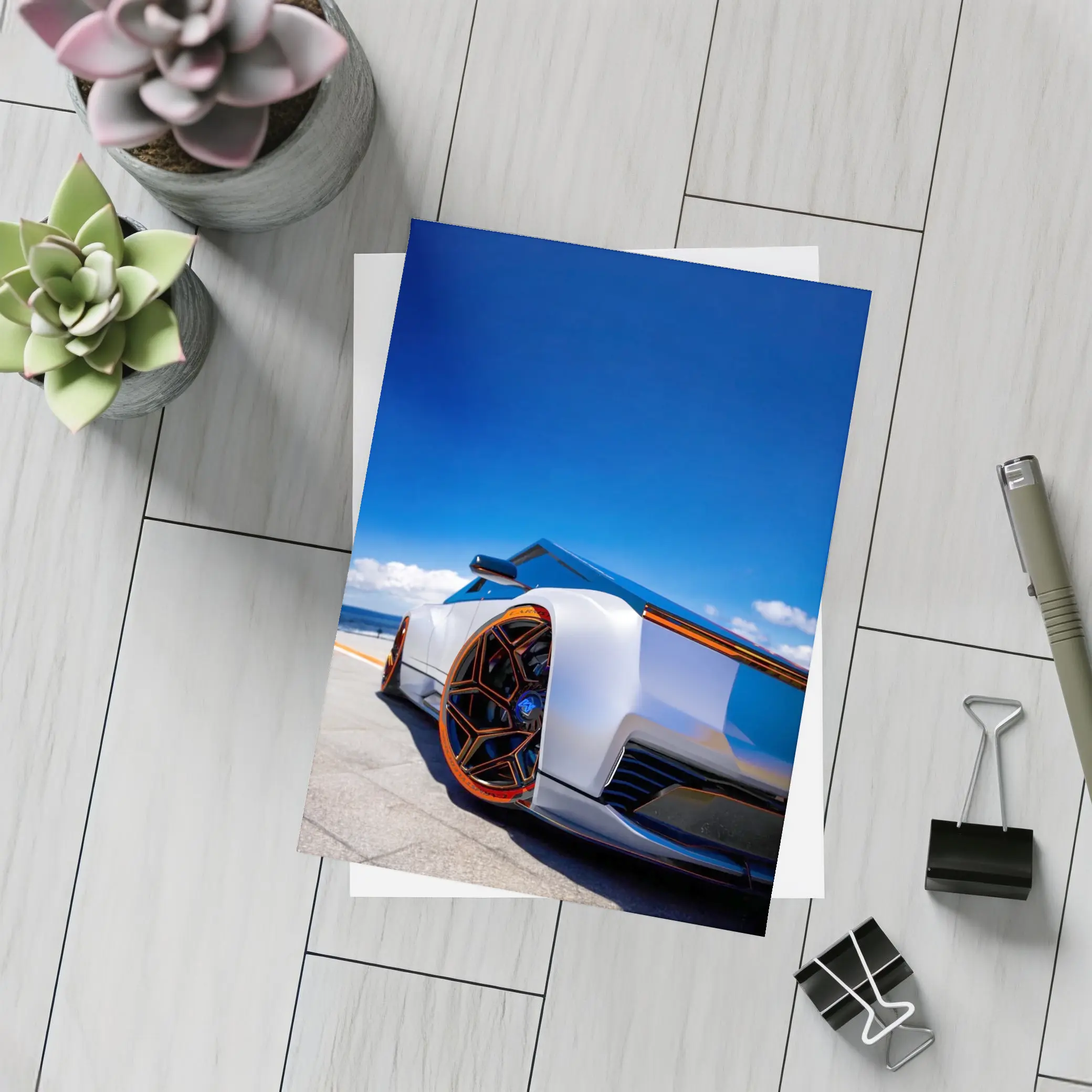 Tesla Cybertruck Coastal Blue Sky View – Postcards