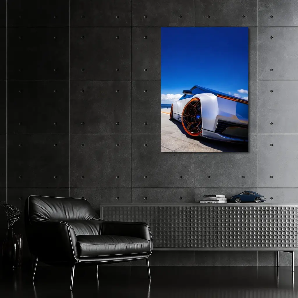 Tesla Cybertruck Coastal Blue Sky View – Wall Art