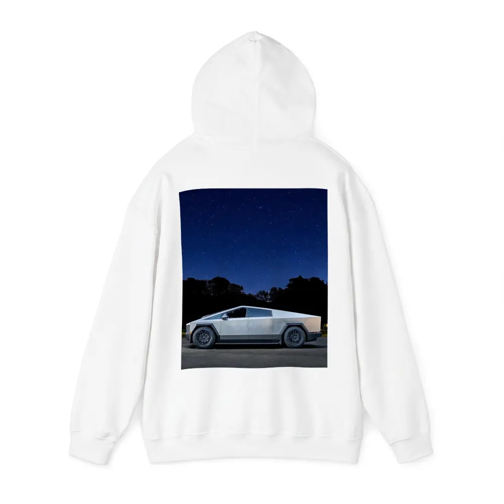 Tesla Cybertruck Parked Under Starry Night Sky – Hoodies