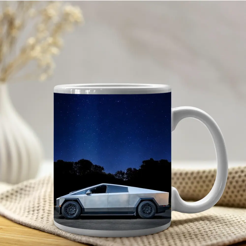 Tesla Cybertruck Parked Under Starry Night Sky – Mugs