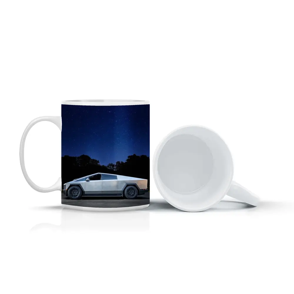 Tesla Cybertruck Parked Under Starry Night Sky – Mugs