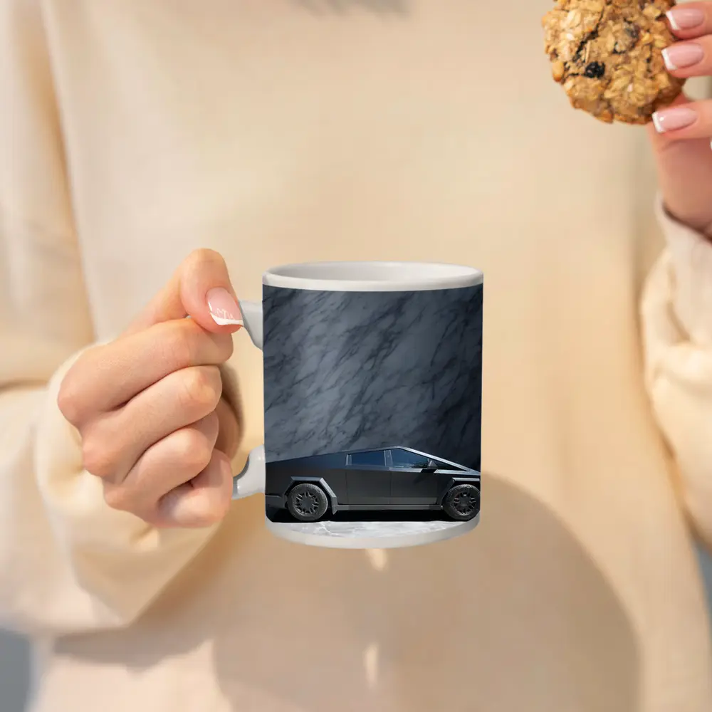 Tesla Cybertruck Against Marble Stone Wall – Mugs