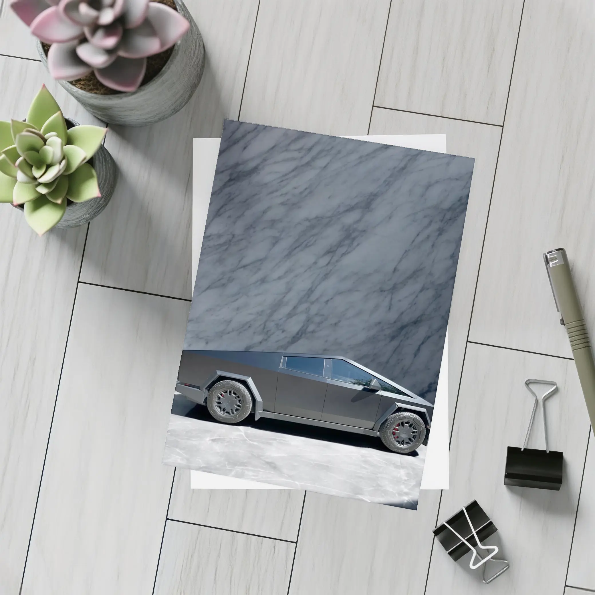 Tesla Cybertruck Against Marble Stone Wall – Postcards