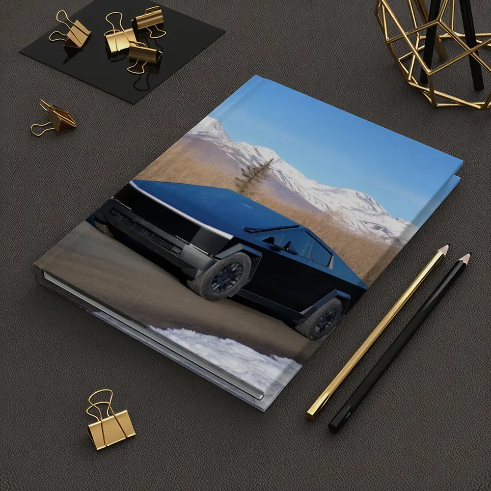 Tesla Cybertruck Black Snowy Mountain Road – Notebooks
