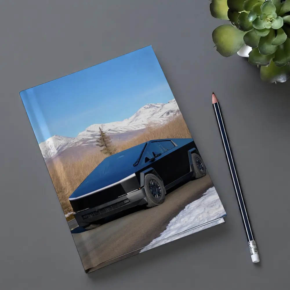 Tesla Cybertruck Black Snowy Mountain Road – Notebooks