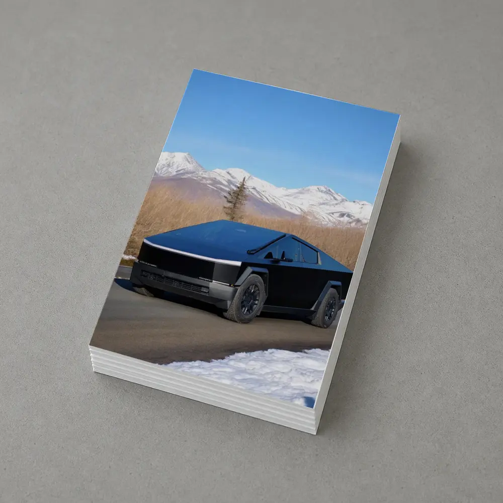 Tesla Cybertruck Black Snowy Mountain Road – Postcards