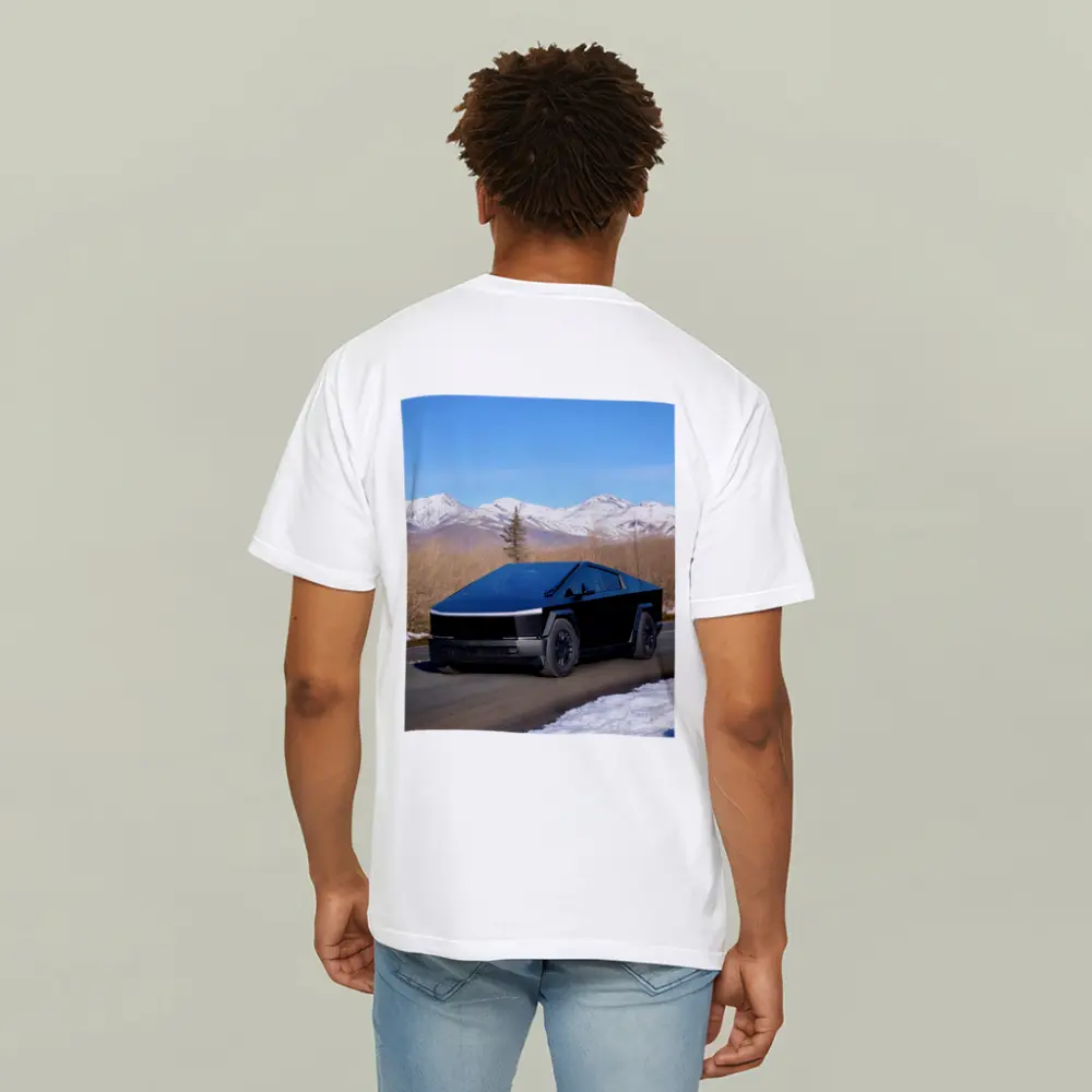 Tesla Cybertruck Black Snowy Mountain Road – T-Shirts