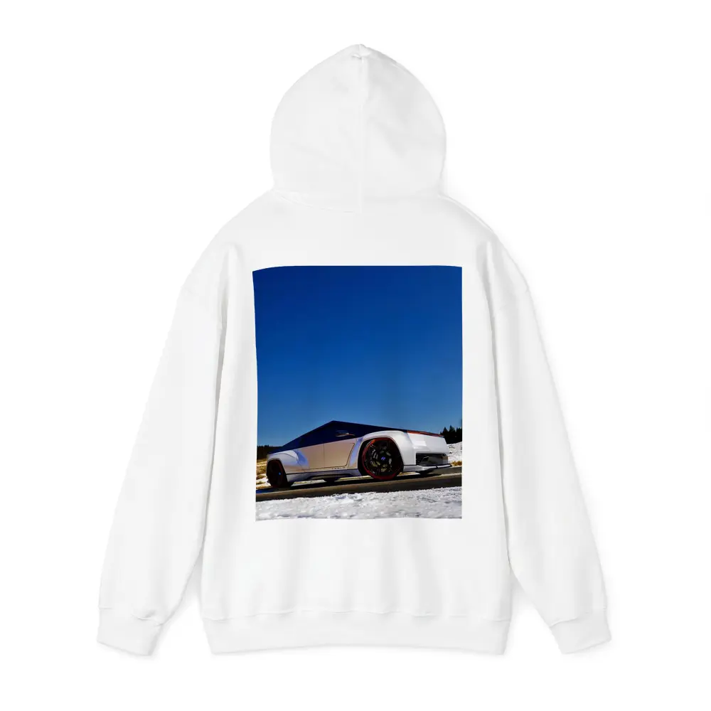 Tesla Cybertruck Silver Truck Snowy Road – Hoodies