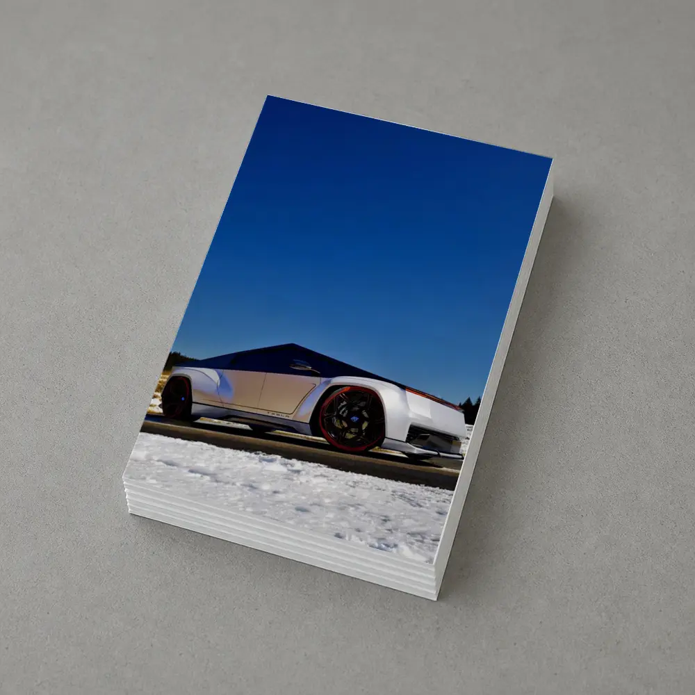 Tesla Cybertruck Silver Truck Snowy Road – Postcards
