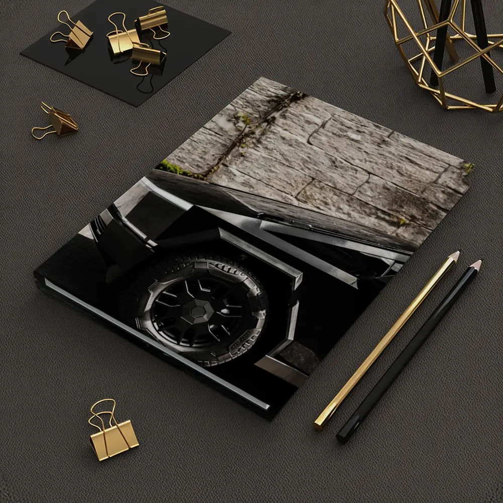 Tesla Cybertruck Black Against Stone Wall – Notebooks