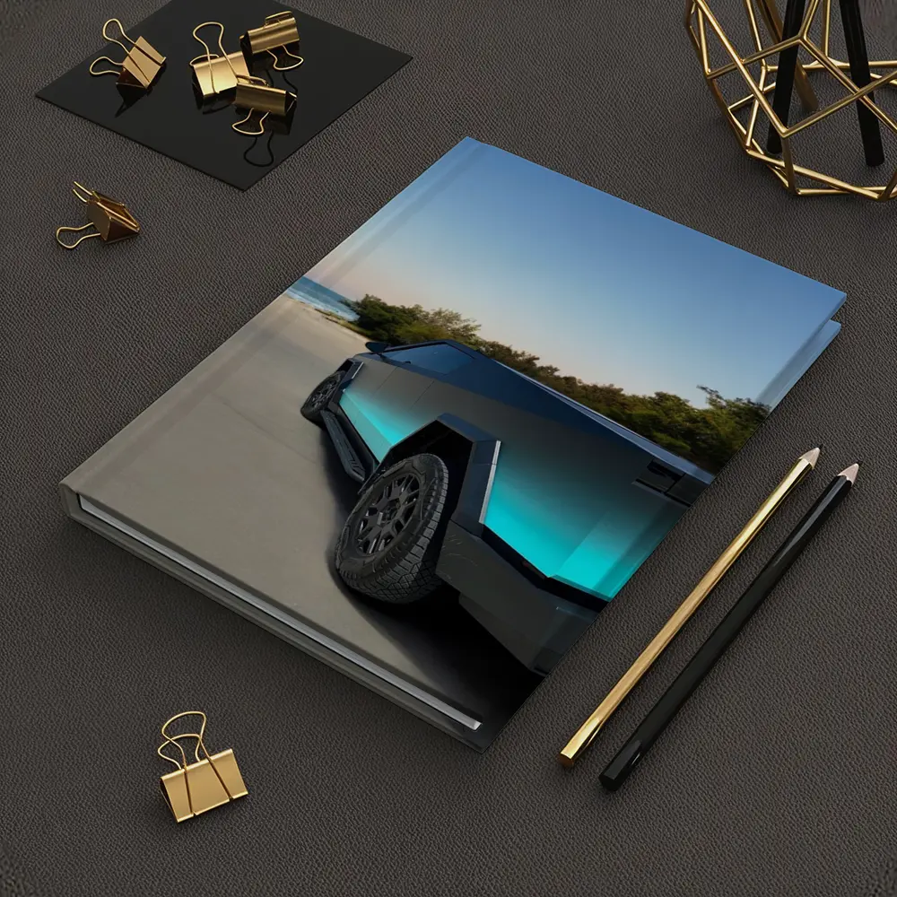 Tesla Cybertruck Teal Beach Coastal Shot – Notebooks