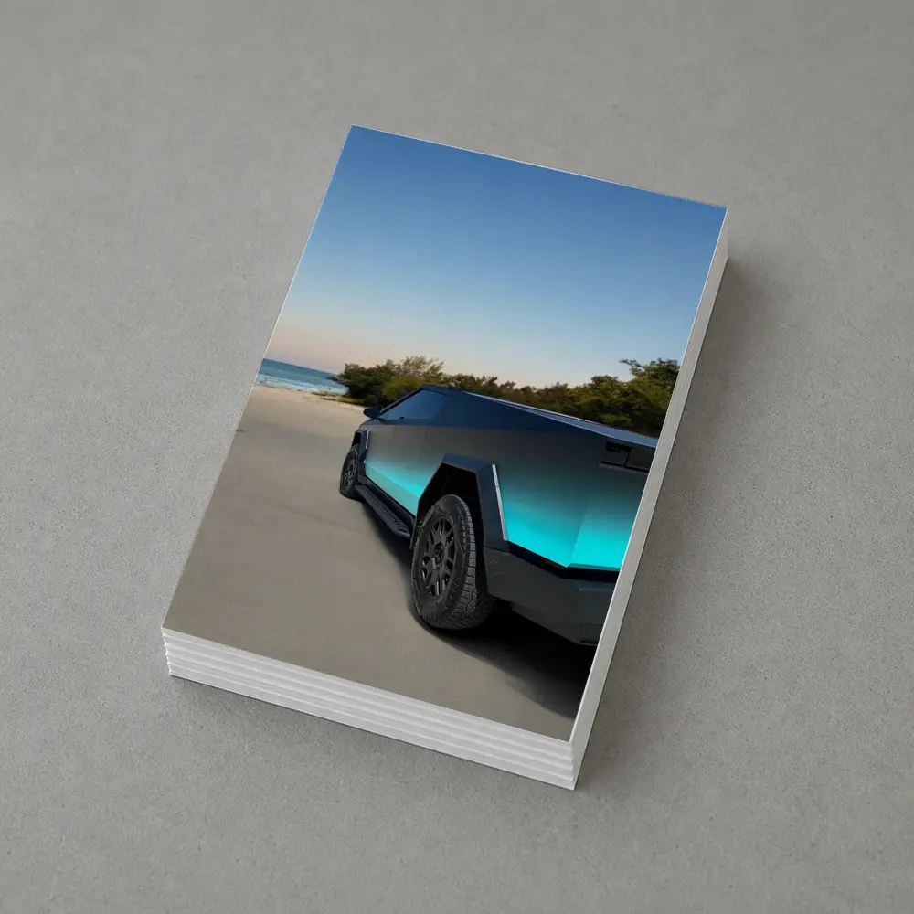 Tesla Cybertruck Teal Beach Coastal Shot – Postcards