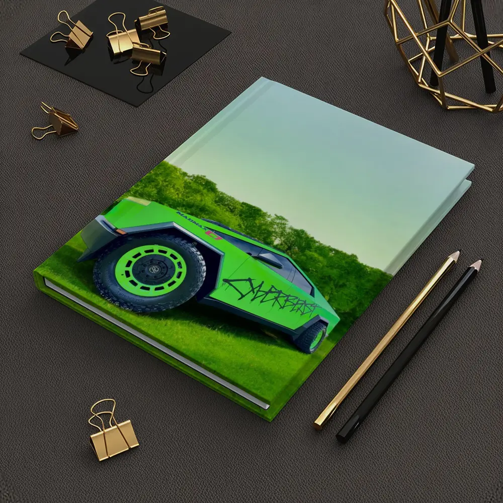 Tesla Cybertruck Green Graffiti Wrap Outdoors – Notebooks
