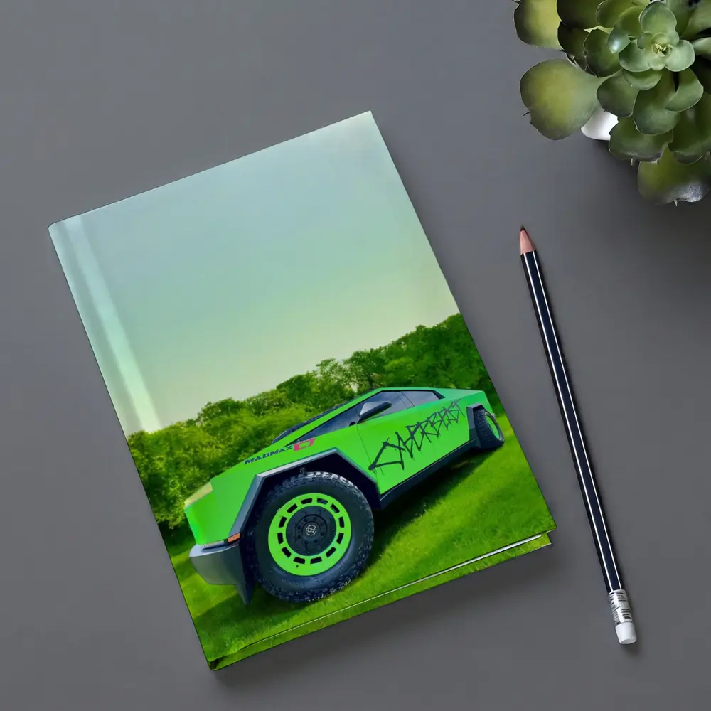 Tesla Cybertruck Green Graffiti Wrap Outdoors – Notebooks