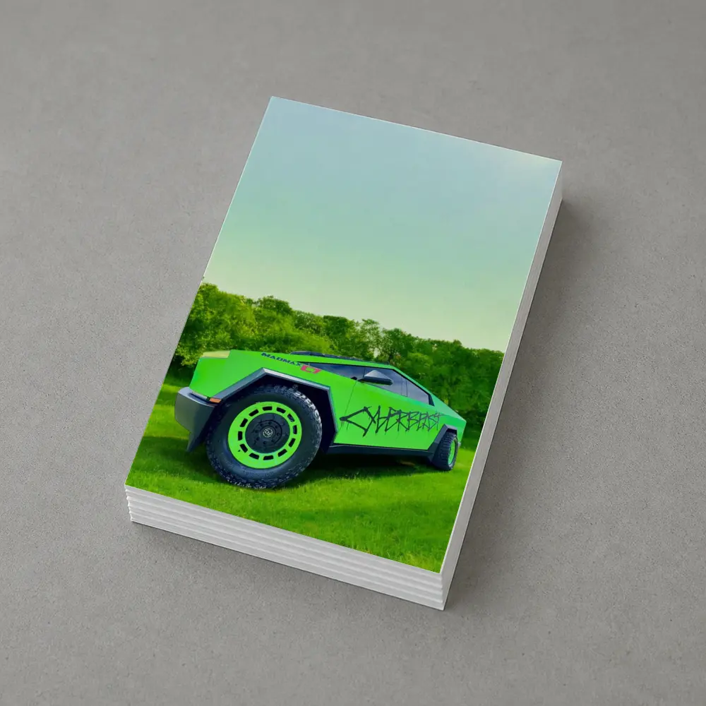 Tesla Cybertruck Green Graffiti Wrap Outdoors – Postcards