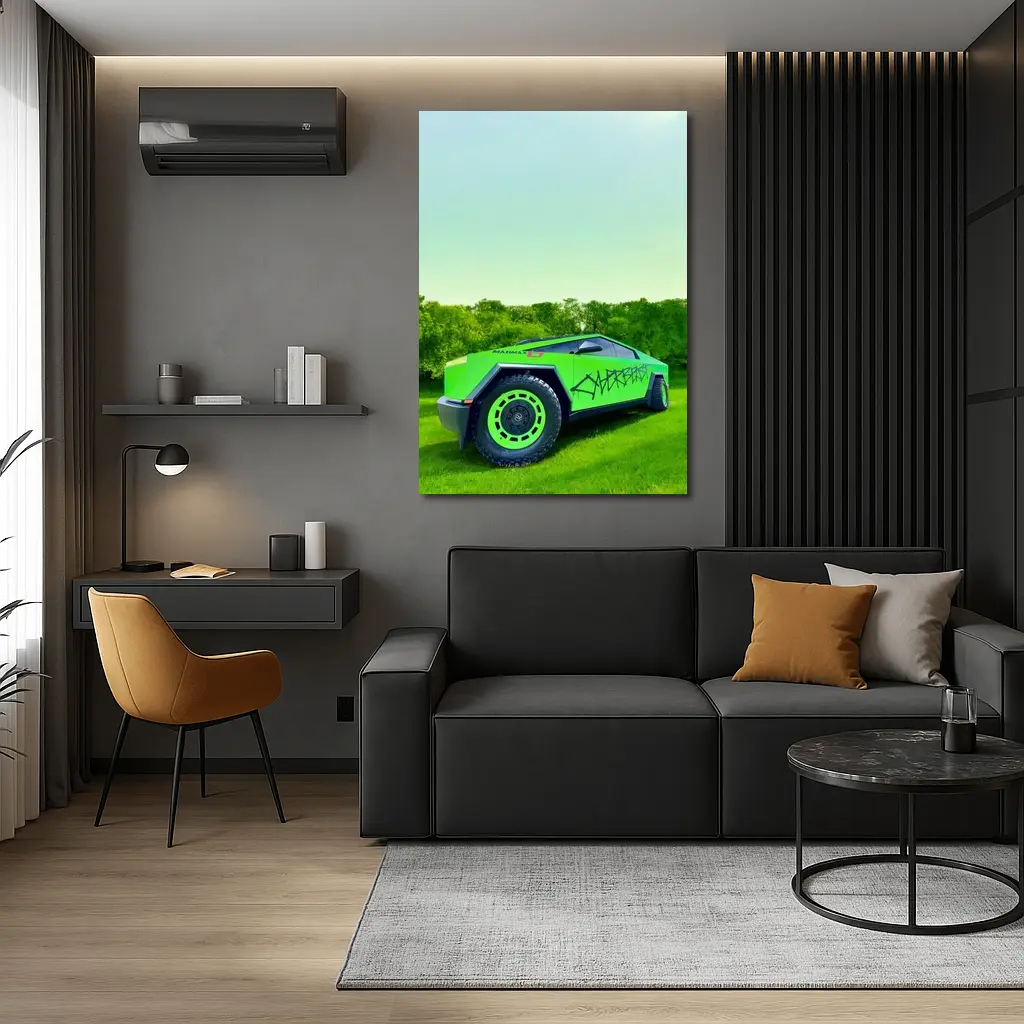 Tesla Cybertruck Green Graffiti Wrap Outdoors – Wall Art