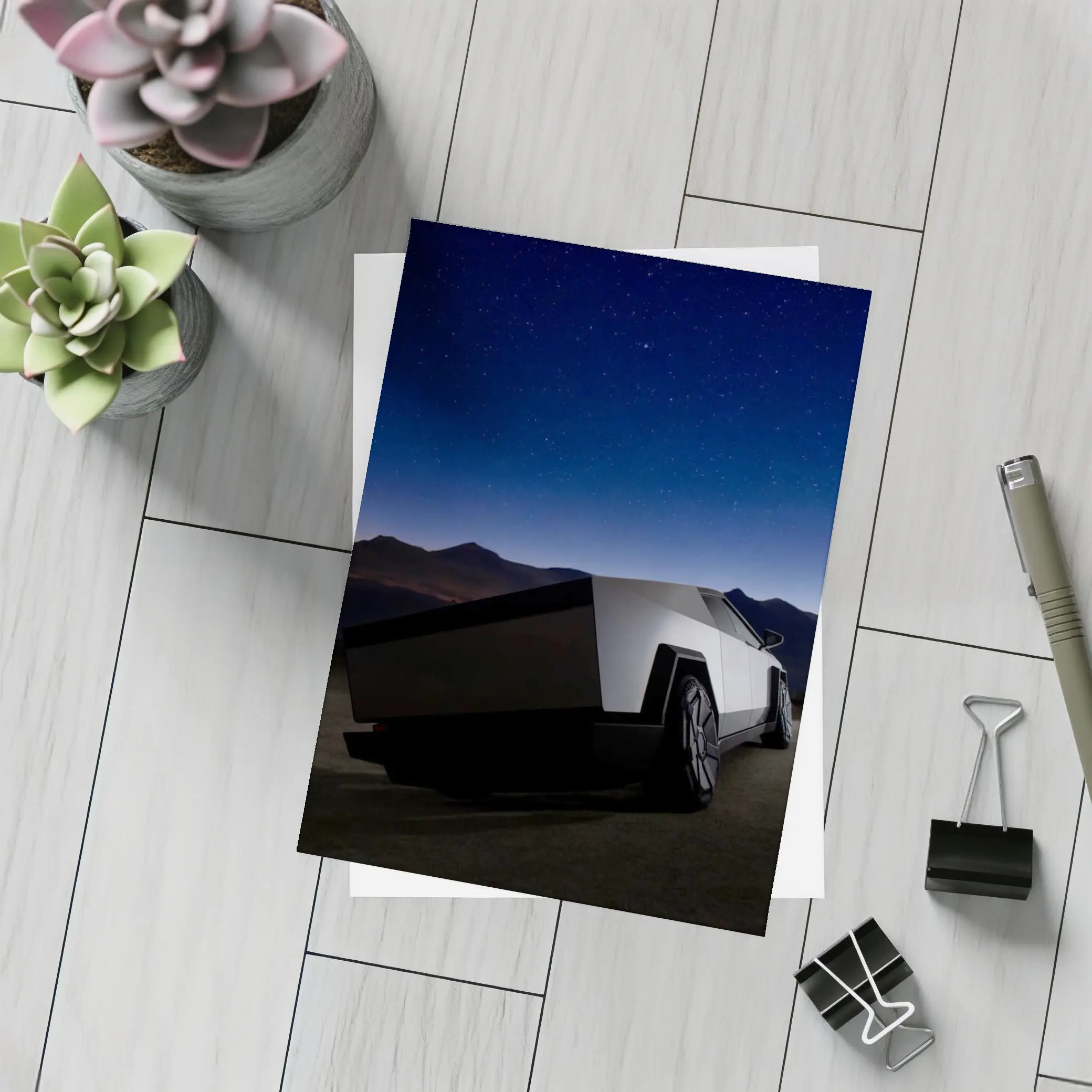 Tesla Cybertruck Under Starry Night Sky – Postcards