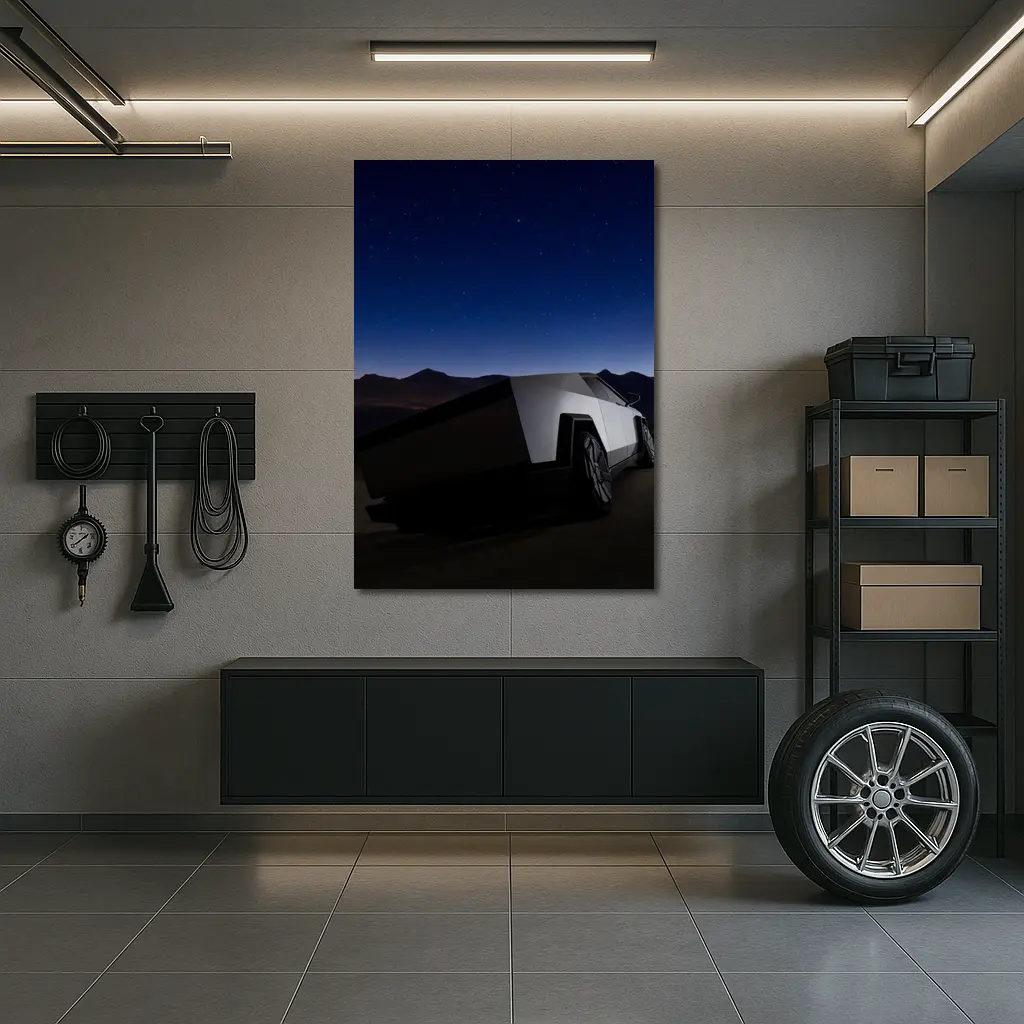 Tesla Cybertruck Under Starry Night Sky – Wall Art