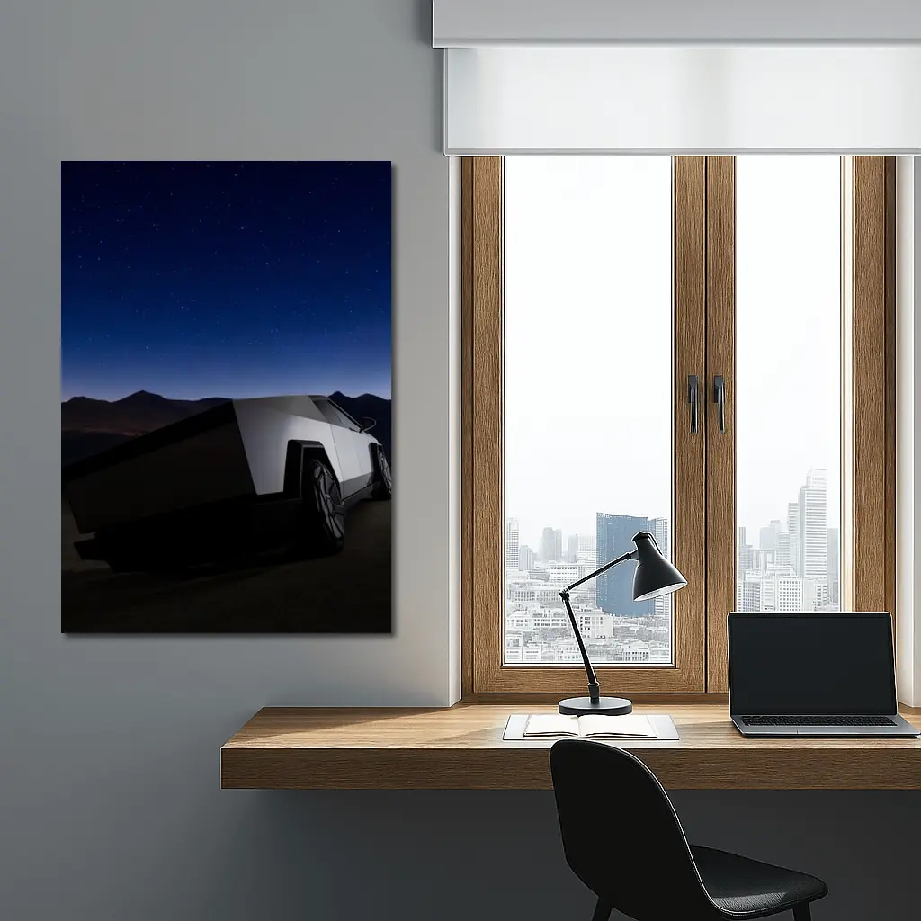 Tesla Cybertruck Under Starry Night Sky – Wall Art