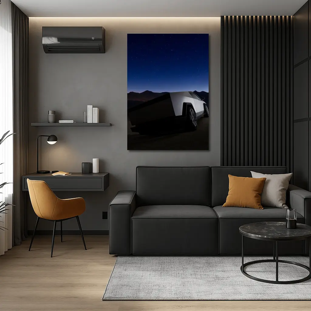 Tesla Cybertruck Under Starry Night Sky – Wall Art