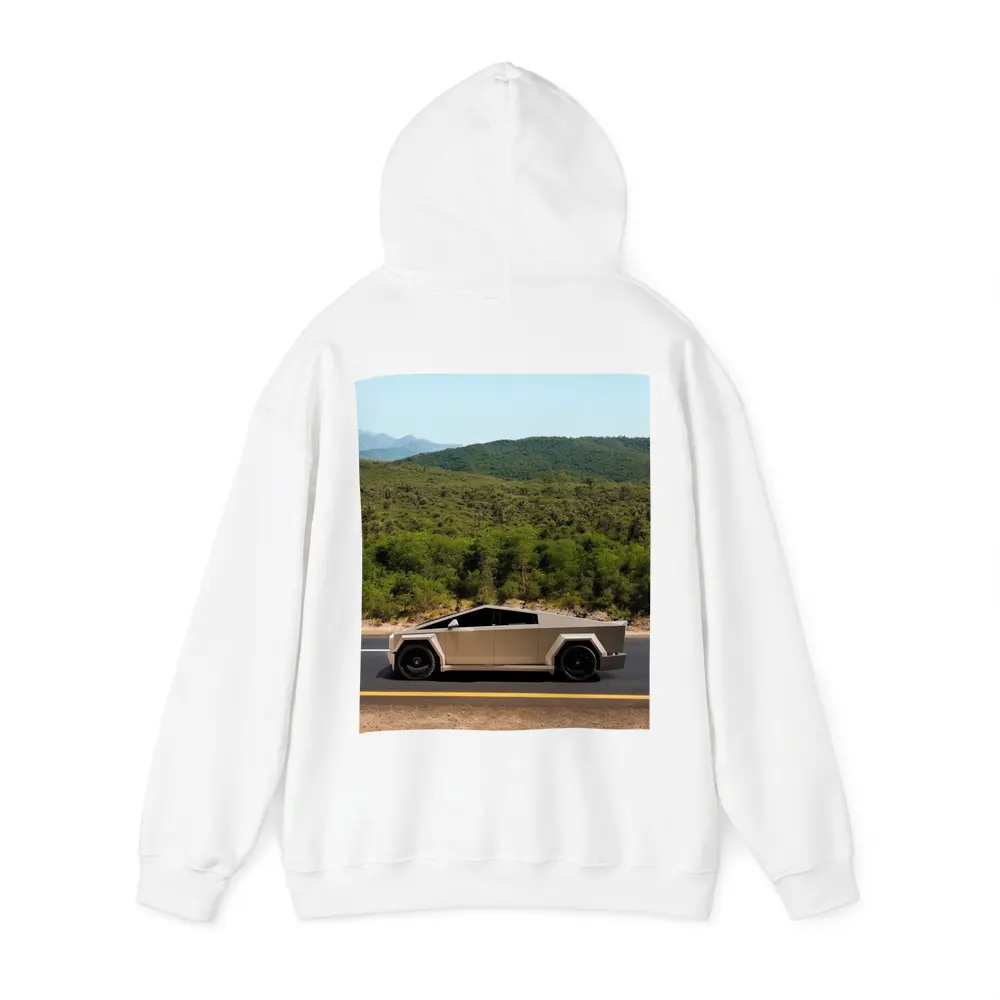 Tesla Cybertruck Silver Truck Mountain Road – Hoodies