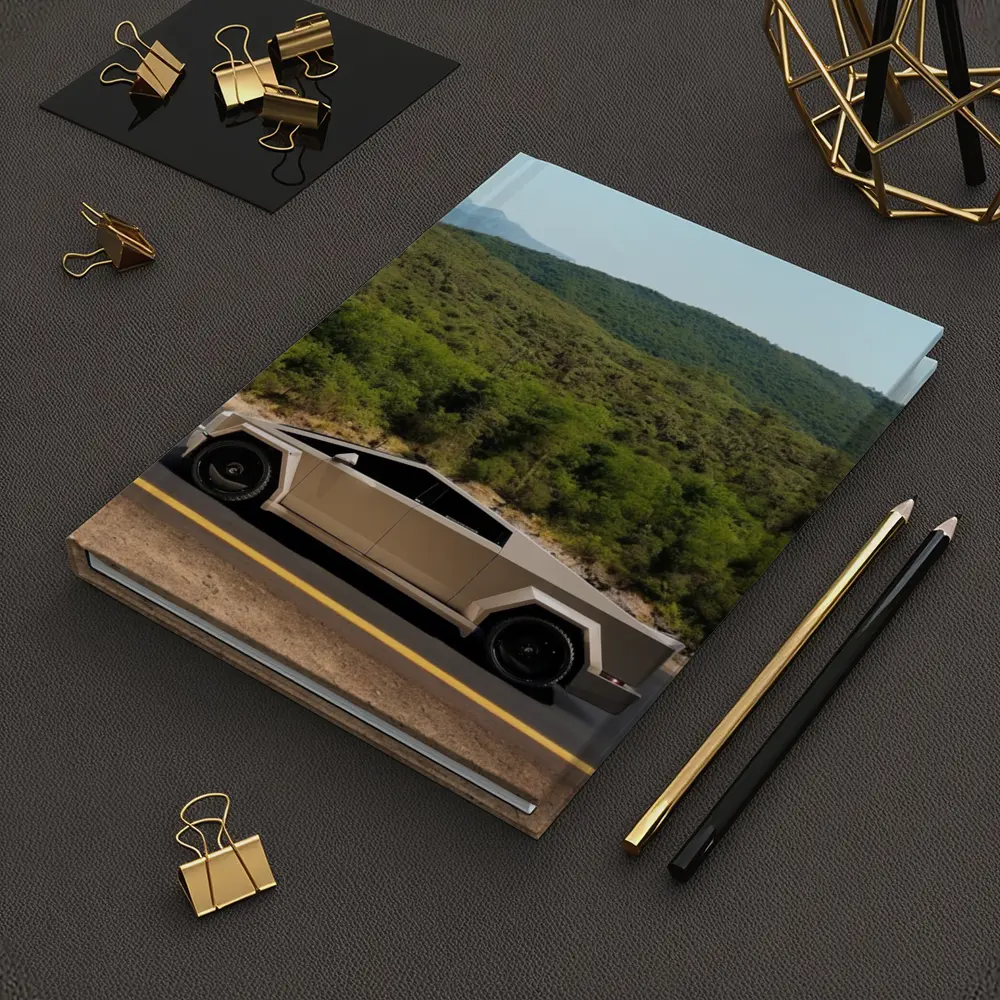 Tesla Cybertruck Silver Truck Mountain Road – Notebooks