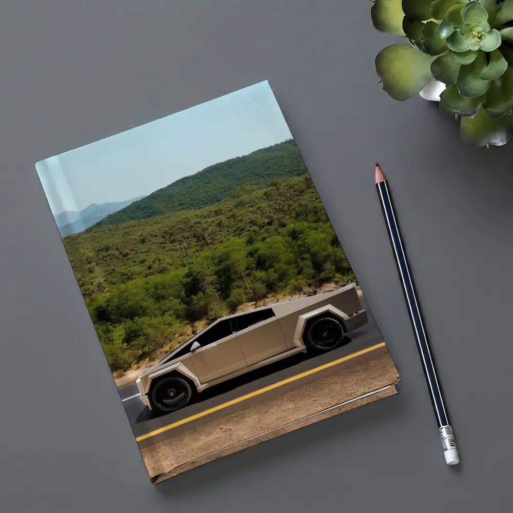 Tesla Cybertruck Silver Truck Mountain Road – Notebooks