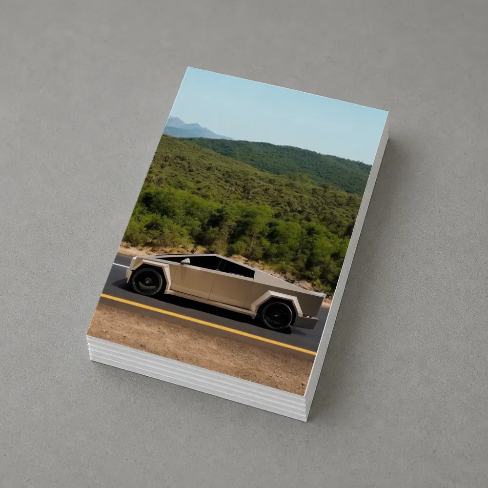 Tesla Cybertruck Silver Truck Mountain Road – Postcards