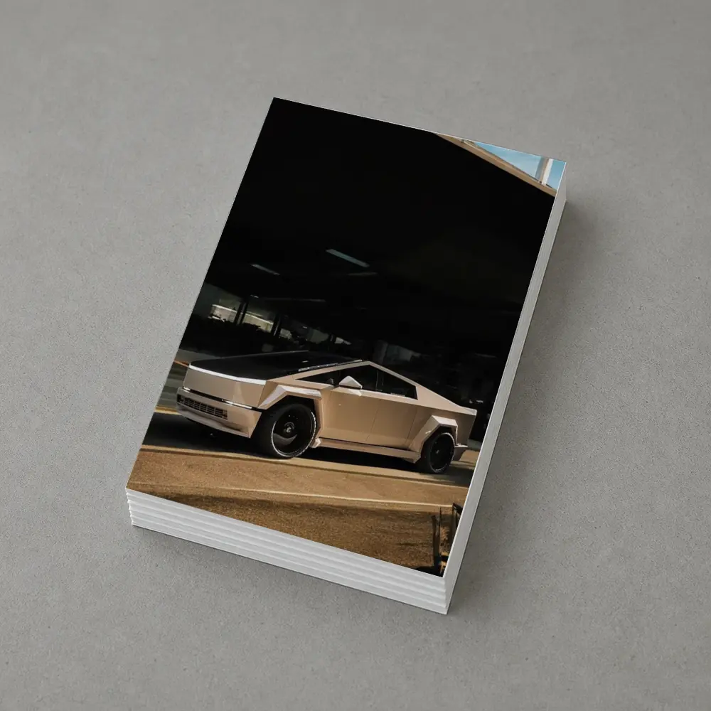 Tesla Cybertruck Parked Under Dark Overhang – Postcards