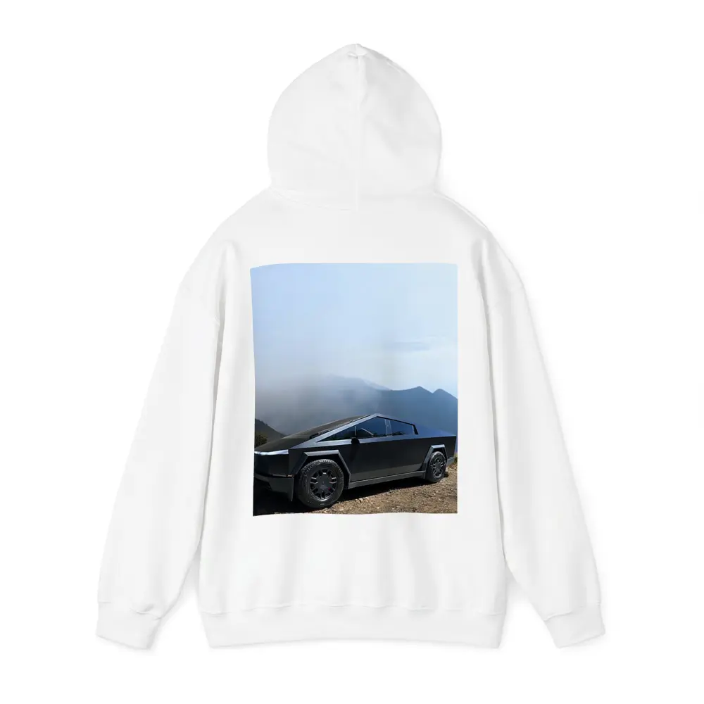 Tesla Cybertruck Black Mountain Misty Backdrop – Hoodies